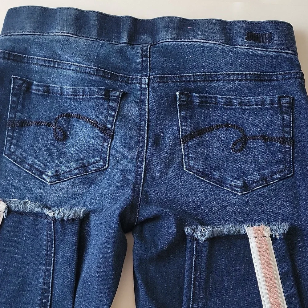 Justice Girls Mid Rise Leggings · Dark Wash Denim Stripe · Large 12